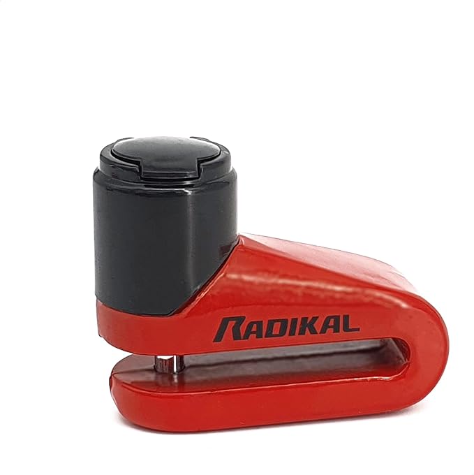 RADIKAL RK505R Disc Lock, More Compact, Lightweight and Portable, Highly Deterrent Red Color, 5.5mm Steel Locking Pin, Universal Anti Theft Wheel Brake Lock for Motorcycle Scooter Electric Bike