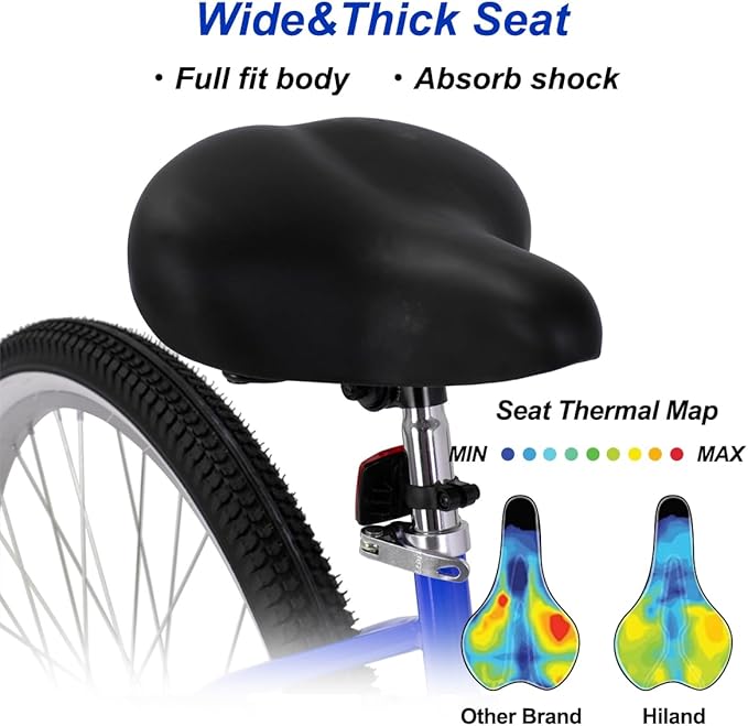 HILAND 26 Inch Womens Beach Cruiser Bike, Single Speed Commuter Bicycle with Rear Coaster Brake, Low Step-Through Frame, Comfortable Seat with Dual Springs, City Hybrid Bike for Women Men Adult