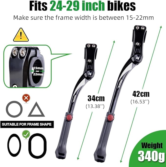 RBRL Bike Kickstand Adjustable, Rear Side Bicycle Kick Stand Suitable for 24-29 inch Bicycles, Aluminum Alloy Bicycle Kickstand for Mountain Bike/Road Bike/BMX/MTB