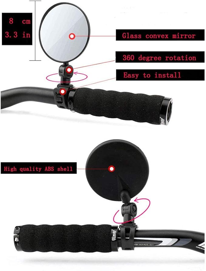 Bike Mirror, 360? Rotatable Mirrors for Handlebars, Wide Angle Convex Bike Mirrors Handlebar Rearview Mirror Bike Mirrors for Handlebar Mount Mountain Road Adult Bike Cycling(1pc)