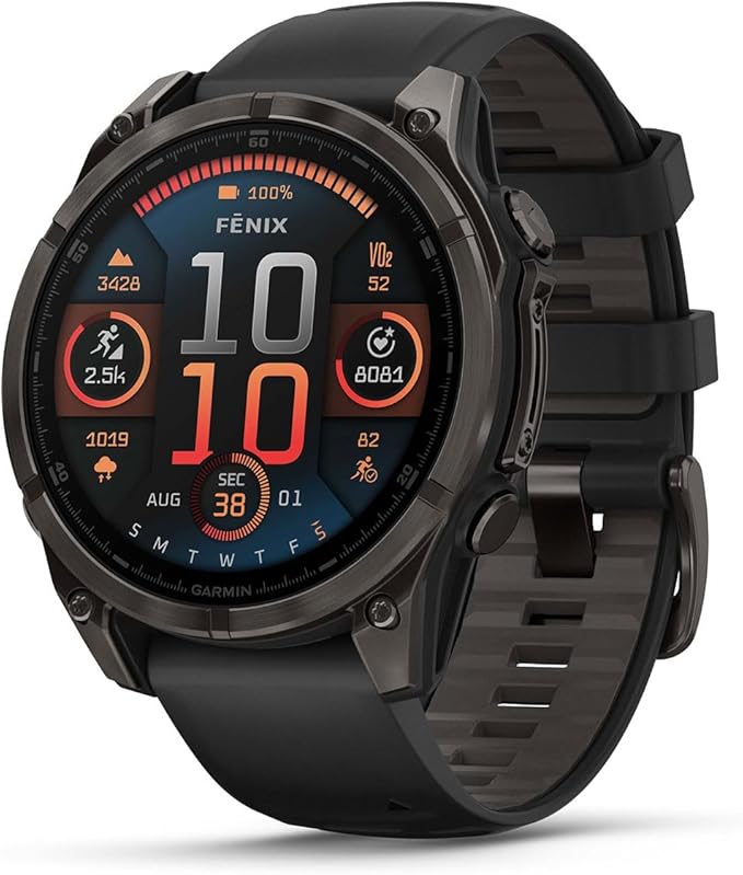 PlayBetter Garmin Fenix 8 AMOLED Sapphire (47mm, Carbon Gray DLC Titanium) Multisport GPS Smartwatch Bundle - 1.4” Touchscreen, Built-in LED Flashlight Wireless Running Earbuds