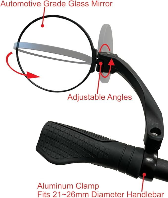 Hafny NEW Handlebar E-Bike Mirror, Round Large Surface, HD Automotive Grade Glass Bicycle Mirror, Safe Blast-Resistance Cycling Mirror, HF-M958-FR01