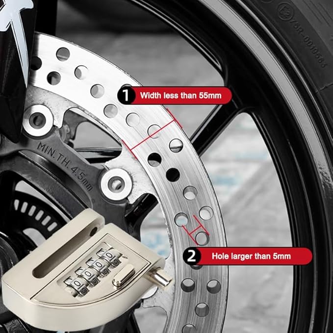 Motorcycle Locks Anti Theft, 4 Digit Combination Wheel Disc Lock, Brake Handlebar Lock Universal for Motorcycles, ATV, Dirt Bikes, Mopeds, Scooters