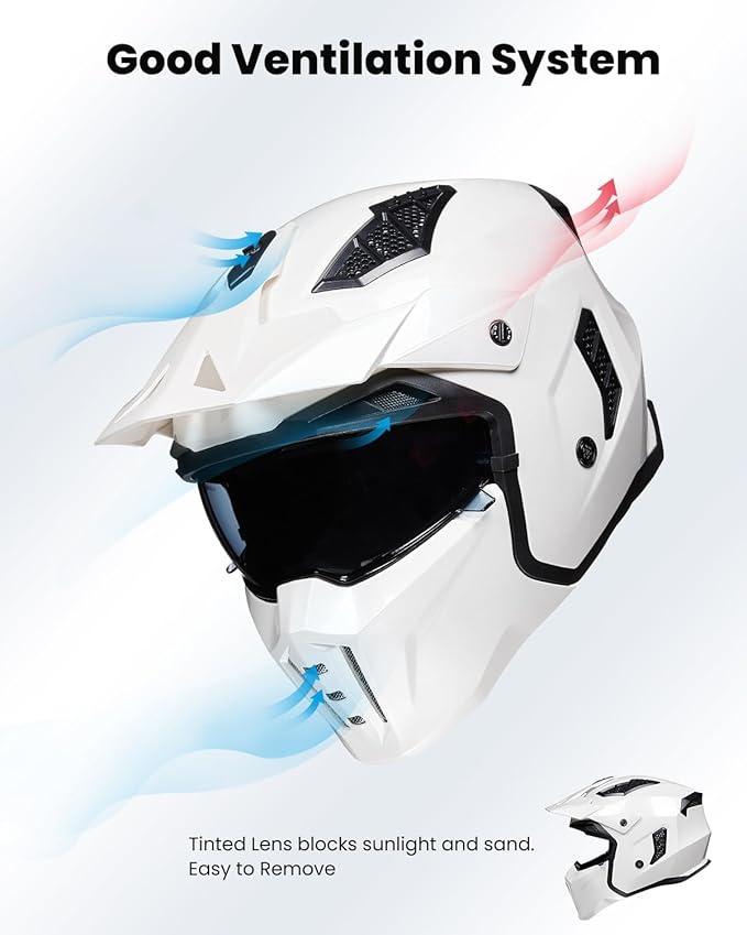 ILM Open Face Motorcycle 3/4 Half Helmet for Men and Women, Vintage Retro Helmet with Visor for Moped ATV Cruiser Scooter DOT Model Z302(White,Medium)