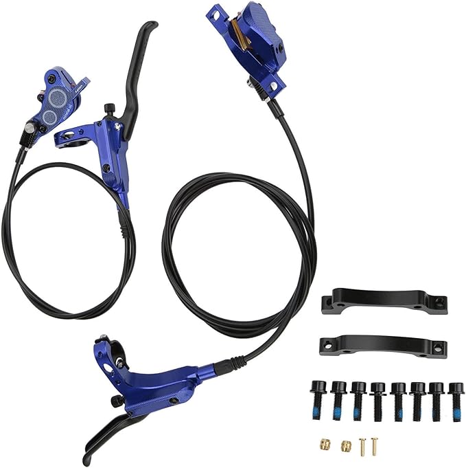 Mountain Bike Hydraulic Disc Brake Set, 4 Piston Front Rear Brake with Screw and Olive Head, Oil Needle, Mounting Column for Most Bikes