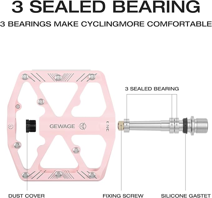 Bike Pedals 9/16 Inch - Bicycle Pedals with Reflectors - 3 Sealed Bearings MTB Pedals Wide Platform Pedals for Mountain Bike, BMX, Road Bike Pedals