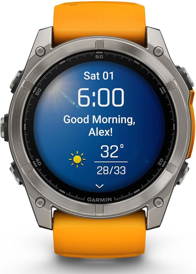 PlayBetter Garmin Fenix 8 AMOLED Sapphire (51mm, Titanium/Spark Orange) Multisport GPS Smartwatch Bundle - 1.4” Touchscreen, Built-in LED Flashlight Wireless Running Earbuds