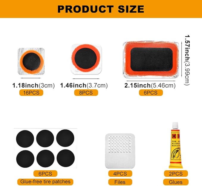 Saycker Bike Tire Repair Kit, Bycicle Inner Tube Puncture Patch Kits,Glueless Patchs for Road Mountain