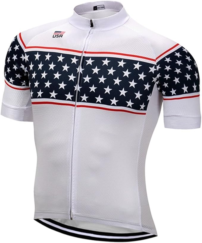 Weimostar Men's USA Cycling Jersey Short Sleeve Biking Shirts Breathable with Pockets