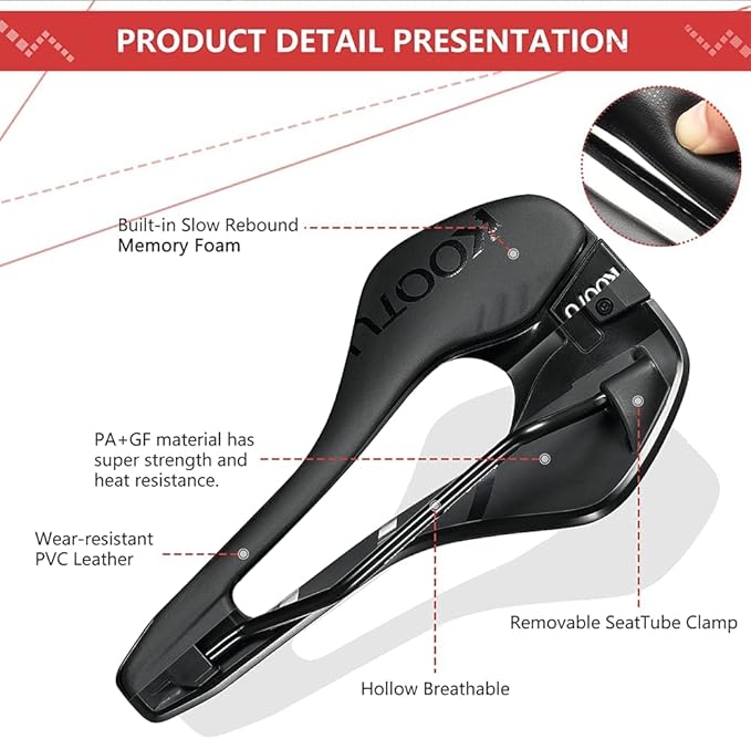KOOTU Road Bike Saddle, Comfortable Waterproof Bicycle Seat for Men and Women, Breathable Shock-Absorbing Bike Seat for MTB, Road Bikes, BMX & Exercise