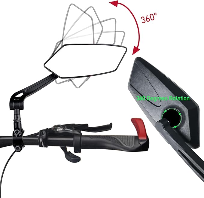 1 Pair Bike Mirrors, Motorcycle Cycling Rearview Mirror, 360 Degree Rotatable Adjustable Wide Angle Safe HD Glass Bicycle Handlebar Mirror Universal for Scooter MTB Road Bike E-Bike Motorcycle, etc