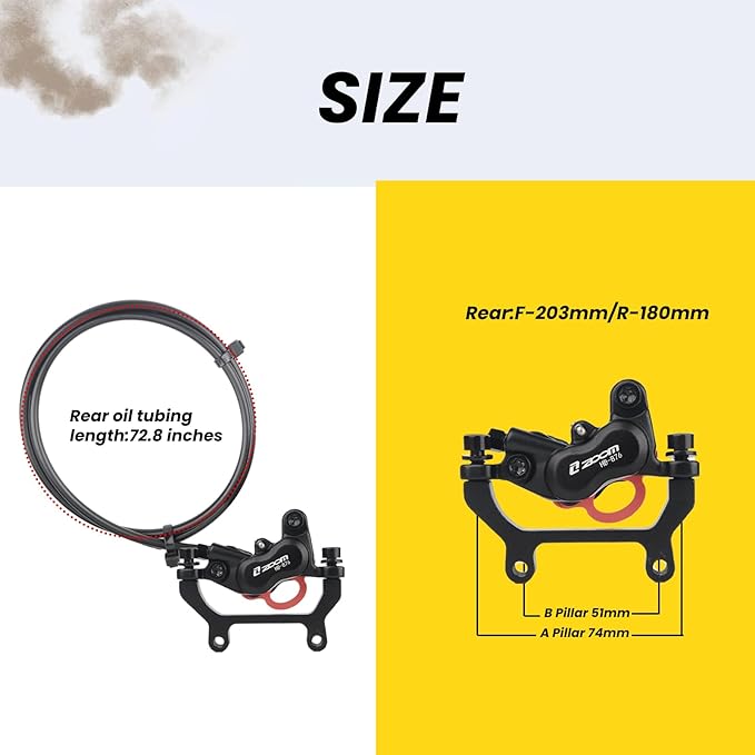Hycline 4-Pistons Ebike Hydraulic Brake Set: Zoom H876E 2-PIN Power-Off Electric Bike Disc Brake Kit Included 160mm/180mm Rotors and Mounting Adapter