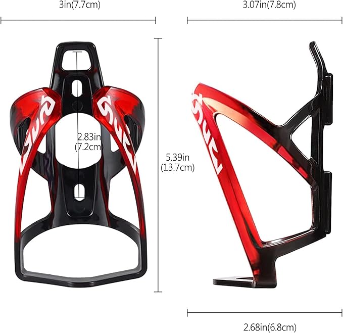 Bike Water Bottle Cage, Universal Drink Holder - Durable Ultralight Plastic Bottle Holder for Cycling, MTB, Road & Mountain Bikes, 2 Pack - Black Red