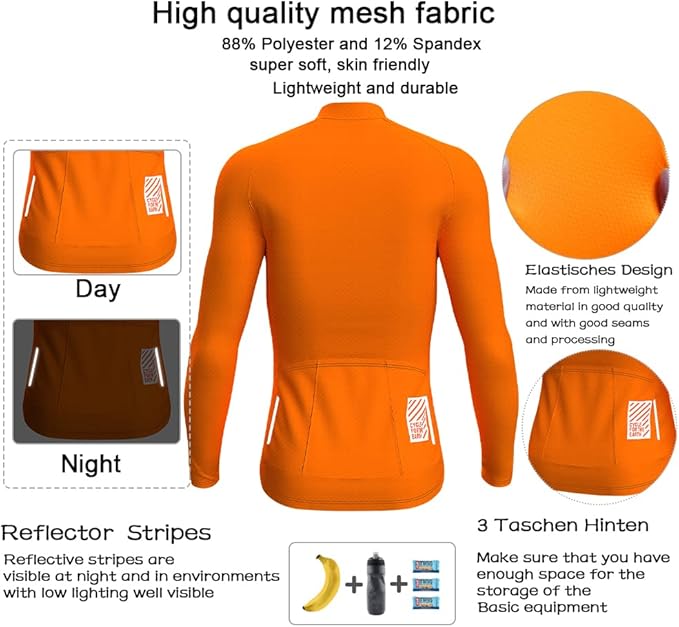 Men's Cycling Jerseys Long Sleeve Bike Biking Shirts Full Zip with Pockets Road Bicycle Clothing