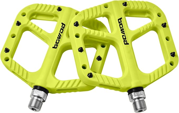 MTB Pedals Flat Mountain Bike Pedals Adult, Light and Wide Nylon Composite Bicycle Platform Pedal w Grippy Pins, 9/16" Cr-Mo Spindle 2 Bearings, Clipless Pedals for BMX Gravel Road E.Bike 9/16"