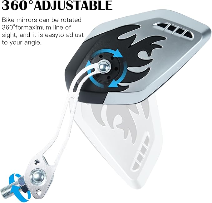 2 Pack Bike Mirrors, 360°Rotatable HD Wide Angle Rear View Mirror - Universal Handlebar Accessories for Mountain/Road Bike, Scooter, E-Bike (Silvery)