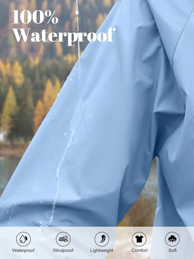 PITINAN Lightweight Rain Jacket Women Packable Wind Breaker Light Rain Jacket Women Waterproof Travel Raincoat S-XXL