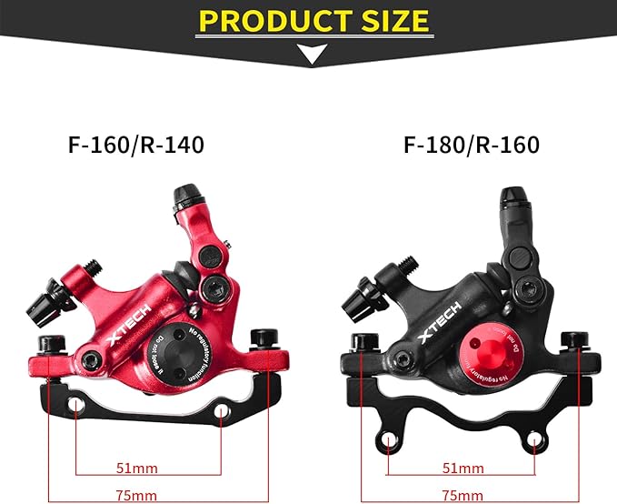 Zoom HB-100 Hydraulic Disc Brake Calipers, 2PCS Front/Rear Black, Line Pull Oil Brake Disc Brake Set for MTB, Mountain Bike and Electric Bike