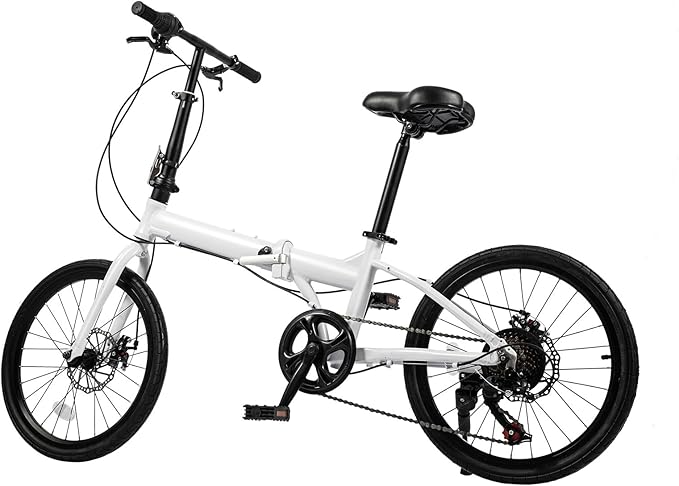 20-Inch Folding Bike, Foldable Bike for Adults Adjustable Seat Height & Elevable Handlebars Store in The Trunk 7-Gear Transmission Front and Rear Disc Brakes for Traveling