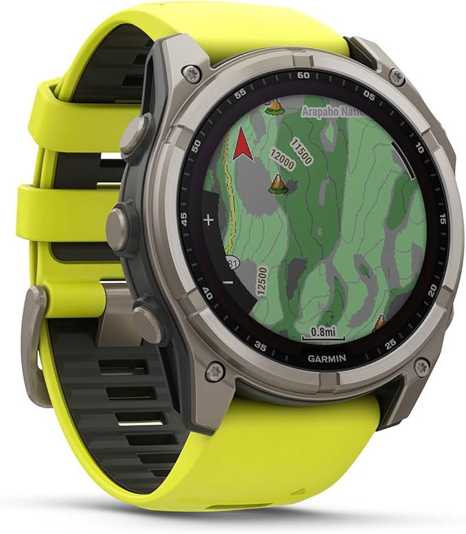 PlayBetter Garmin Fenix 8 Solar Sapphire (51mm, Titanium/Amp Yellow) Multisport GPS Smartwatch Bundle - 1.4” Touchscreen, Built-in LED Flashlight Wireless Running Earbuds