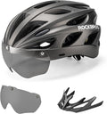 ROCKBROS Bike Helmet for Adult Men Women with Suggested Fit 58-65cm, Detachable Magnetic Goggles & Sun Visor, Lightweight with Adjustable Side and Chin Strap, Suitable for Myopia Glasses