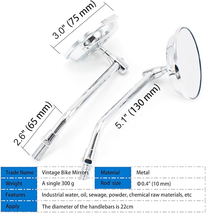 Vintage Bike Mirror Metal bicycle mirrors for handlebars Rearview Mirror Cruiser Bike Mirror Electric Bike mirror Side Mirror Galvanized Steel Frame for The Retro Bike Parts