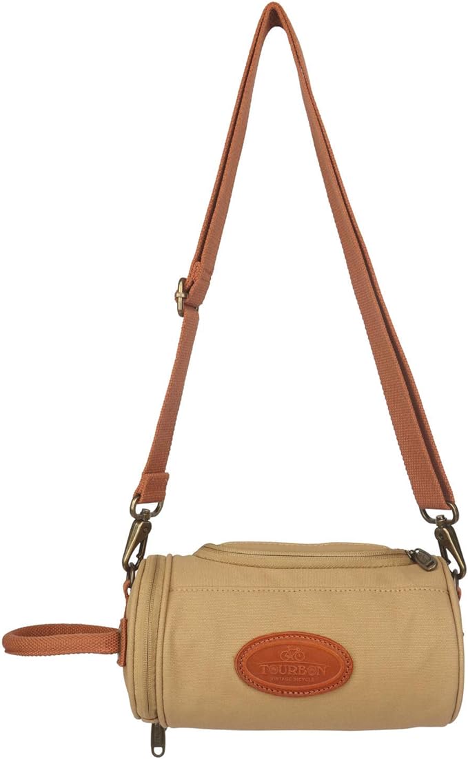 TOURBON Waxed Canvas Bicycle Top Tube Bag Bike Handlebar Basket (Khaki with phone holder)
