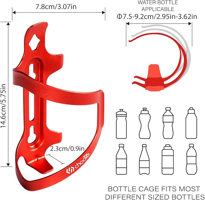 Chooee Bike Water Bottle Holder Aluminum, Bicycle Water Bottle Cage for Road Bikes Mountain Bikes Red 2-Pack