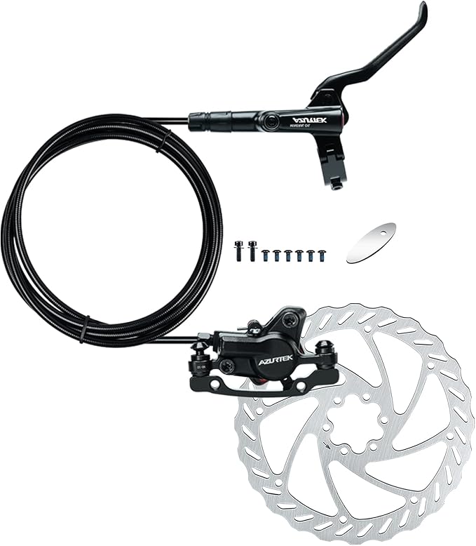 RUJOI MTB Hydraulic Disc Brakes Set, Mountain Bike Right Rear 1450mm Brake Aluminum Alloy Levers with Calipers PM/is Adapter and 160mm Rotor Fit E-Bike(Pred Bled/Pads Included