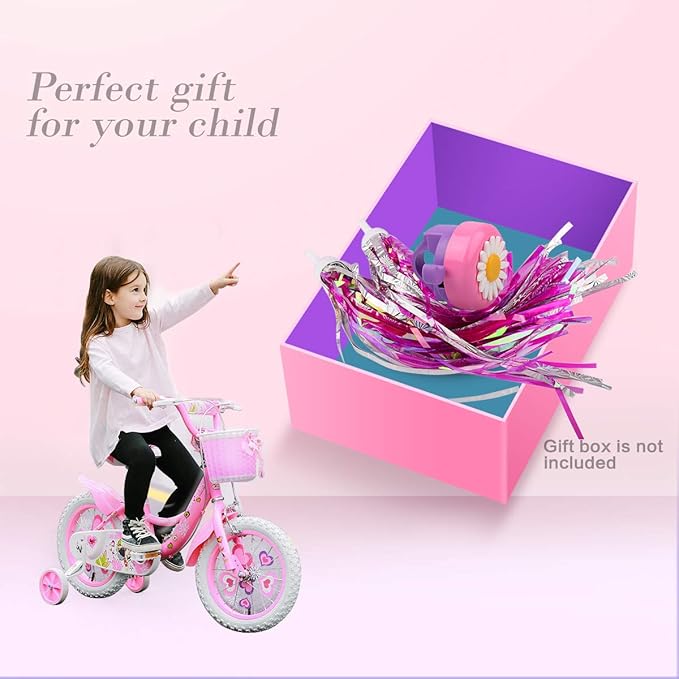 U-LIAN Kids Streamers and Bike Bell for Girls-1 Pack Flower Bicycle Bell with 2 Pack Handlebar Streamers Scooter Tassels for Children's Bike Accessories