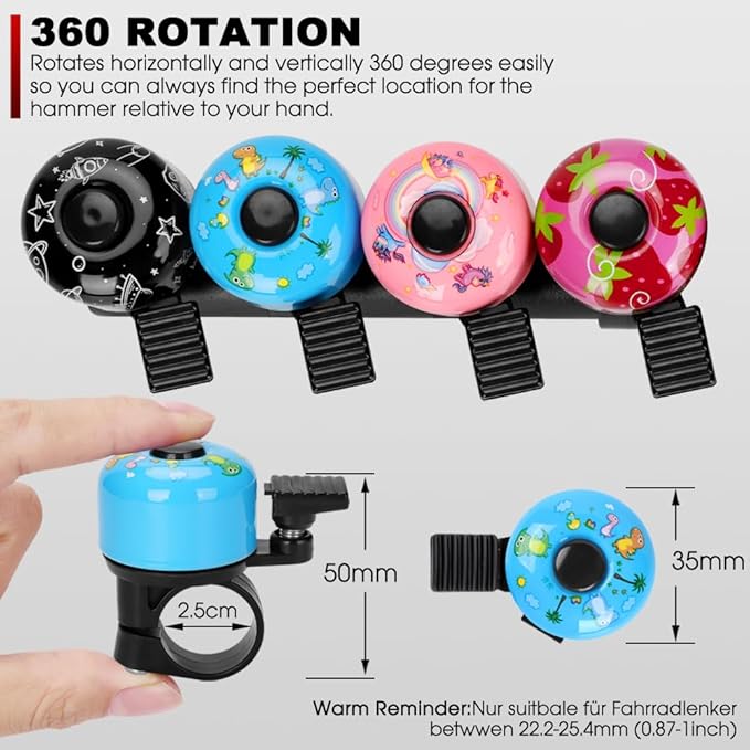 Kid Bike Bell - Bicycle Bell for Kids Boys Girls Adults | 120db Classic Mini Loud Bike Ring - Cool Bike Bell Design with Crisp Clear Sound for MTB,BMX,City Bike,Scooter -Kid Bike Accessories
