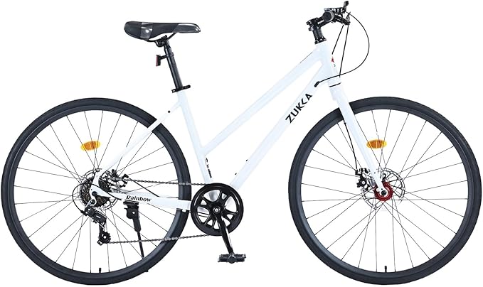 7 Speed Hybrid Road Bike for Men & Women, 700x32C City Commuter Bicycle with Disc Brakes, Steel Frame, Ideal for Outdoor & Fitness Cycling