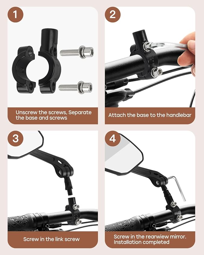Bike Mirror Handlebar Mount, HD Wide Rear View Bicycle Mirrors for Handlebars with Scratch Resistant Glass, 360°Adjustable Bike Rear View Mirror for Scooter, Motorcycle, Bikes (HD Lens: 1 Pair)