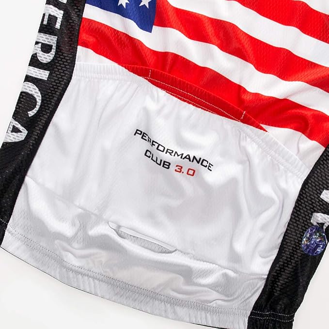 Cycling Jersey Short Sleeve USA Style Bike Tops with Pocket Reflective Stripe