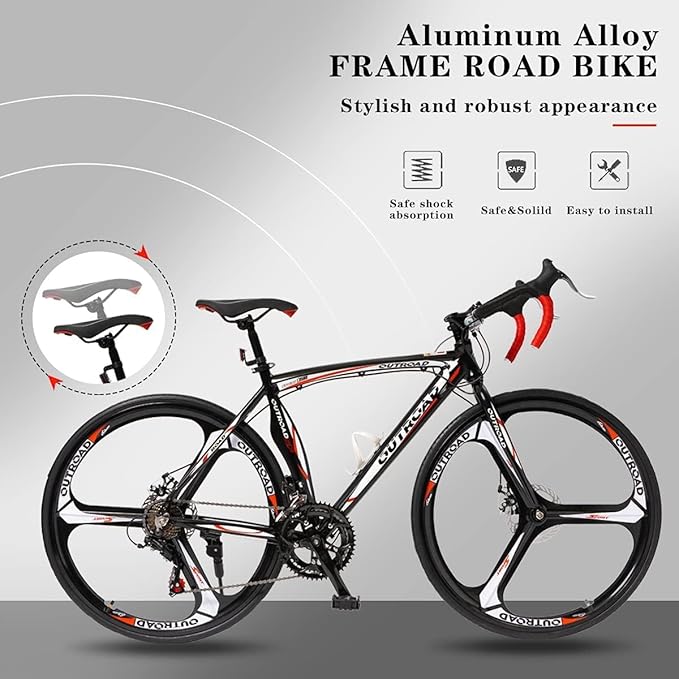 700C Wheel Road Commuter Bike, 14 Speed Shifter, Dual Disc Brakes Racing Bicycle with Light Aluminum Alloy Frame for Adult Men and Women