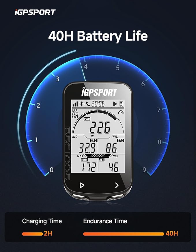 iGPSPORT BSC100S GPS Bike Computer Wireless, 2.6'' LCD Display 40H Rechargeable Waterproof Cycling Computer Bluetooth ANT+