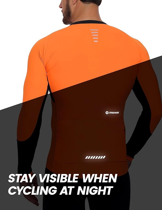 Nepest Mens Cycling Jersey Long Sleeve Bike Jersey UPF 50+ Road Biking Shirts Clothing with 4 Rear Pockets
