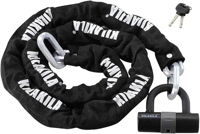 Security Chain Lock - Heavy Duty 10mm Bicycle and Motorbike Lock With 16mm U Lock
