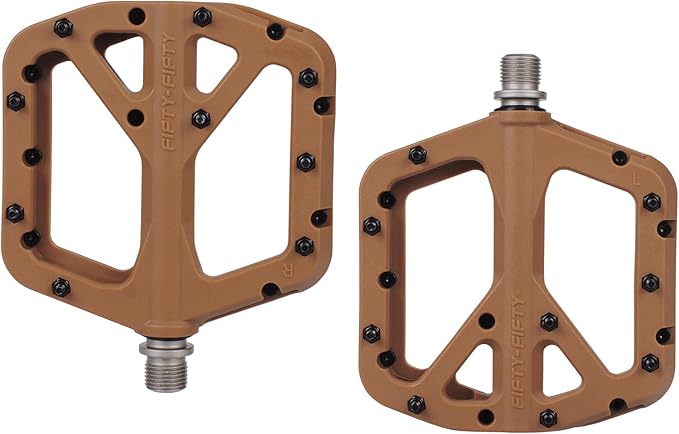 FIFTY-FIFTY Mountain Bike Pedals, Non-Slip MTB Nylon Composite, 9/16" Bicycle Pedals, Lightweight and Wide Flat Platform