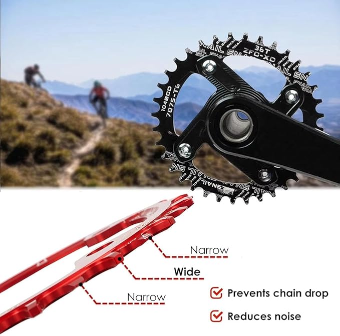 FOMTOR 104 BCD Chainring (30-52T) 7-12 Speed Compatible CNC 7075 Aluminum Narrow Wide Tooth Round Oval Chainrings for MTB/Road Bike Ebike Chainwheel Black/Red