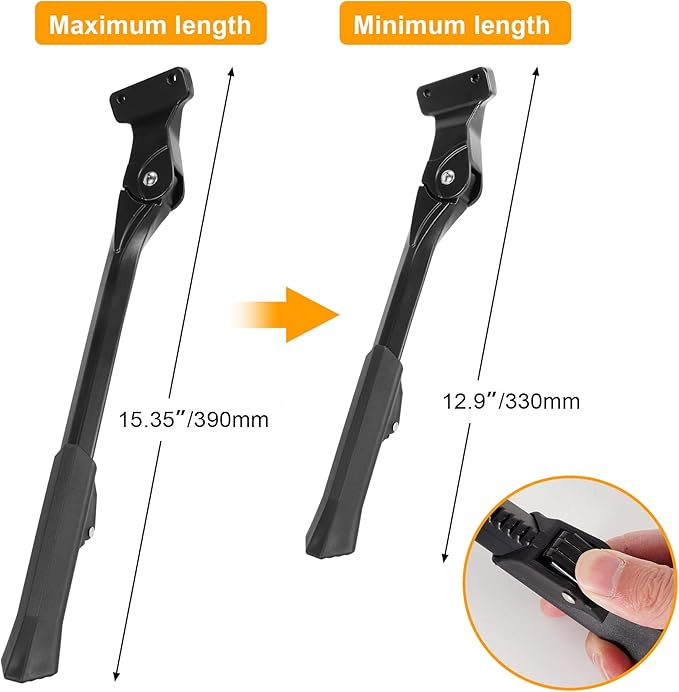 RUTU Bike Kickstand 24"-29",Adjustable Adult Bicycle Kickstand for Ebike,Mountain Bike,Fat Tire Bike,Two holes to install,Max Load 150LBS