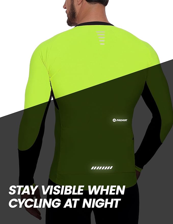 Nepest Mens Cycling Jersey Long Sleeve Bike Jersey UPF 50+ Road Biking Shirts Clothing with 4 Rear Pockets