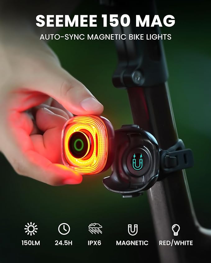 Magicshine SEEMEE 150 MAG Magnetic Rear Bike Lights,USB-C Rechargeable FTR LightSync Control Technology, IPX6 Waterproof Safety Rear Bicycle Lights, Cyclist Gifts for Men & Kids