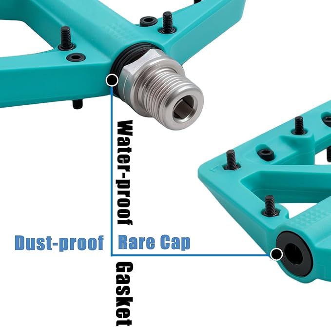 MTB Pedals Large Mountain Bike Pedals, Lightweight Nylon Fiber Composite Bicycle Platform Pedals, Grippy Pedals w 18 Pins, Cr-Mo Spindle fit w 2 Bearings, Clipless Pedals for BMX MTB Bike 9/16"