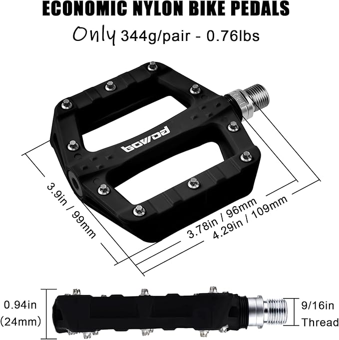 Flat MTB Bicycle Pedals Mountain Bike Colored Pedals, Glass-Fiber Nylon Composite Platform Pedal w 9/16" Sealed Cr-Mo Spindle, BMX Gravel Road Bike Pedals Clipless for Adult Women Youth Bikes
