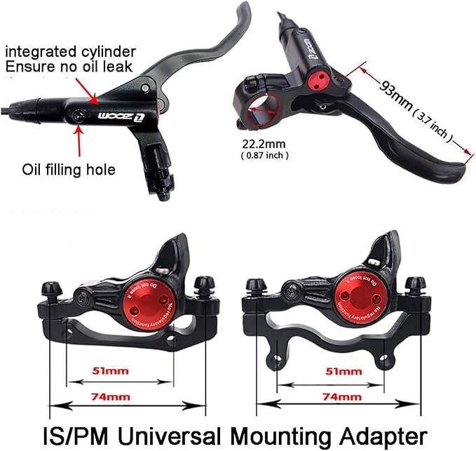 BUCKLOS Black MTB Hydraulic Disc Brakes Mountain Bike Hydraulic Brake Set and 2 Pair Resin Bike Disc Brake Pads Compatible with Shimano Deore XT XTR LX SLX Hone Alfine Saint Disc Brake