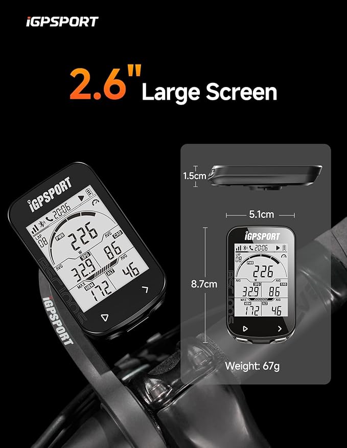 iGPSPORT BSC100S GPS Bike Computer Wireless, 2.6'' LCD Display 40H Rechargeable Waterproof Cycling Computer Bluetooth ANT+