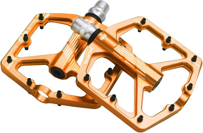 MTB Pedals Flat, Gravel Bike Pedals Flat, Light CNC Aluminum Alloy Platform Pedal w 3 Bearings Cr-Mo Spindle, Grippy Bicycle Pedals w 16pcs Pins, Mountain Bike Pedals Adult Child BMX Bike 9/16"