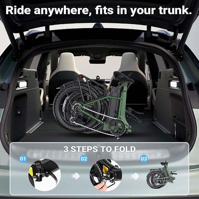 1300W/1800W Folding Electric Bike for Adults, 75-86 Miles PAS Range, 52V 13Ah/18.2Ah Removable Battery, 20" Fat Tire Electric Bicycle, 20MPH 7-Speed Commuter Ebike, Max 330LBS, UL2849 Certified