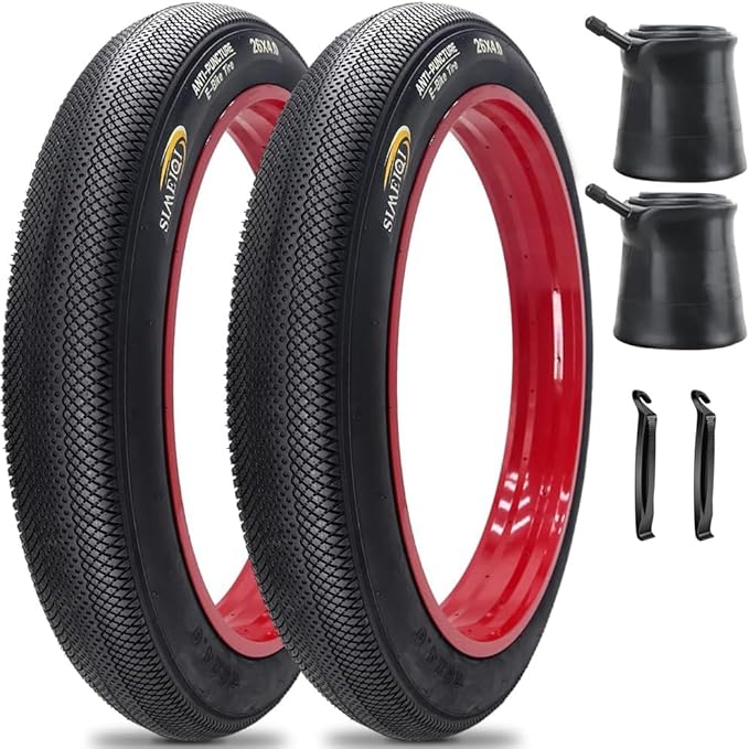 SIMEIQI 2 Pack 20"/26"X4.0" E-Bike Fat Bike Tires and Inner Tubes Beach Cruiser Electric Bicycle Tricycle Tyres Foldable Replacement Tire for City Commuter Ebike Street Road Pavement Urban
